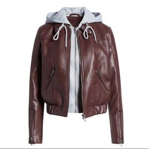 BLANKNYC Faux Leather Bomber Jacket w/ Removable Hood NEW w/o tags